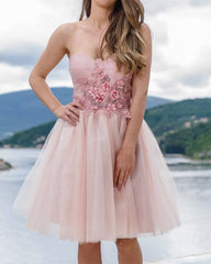 Pink Corset Mini Dress With 3D Flowers