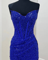 Short Royal Blue Tight Beaded Dress