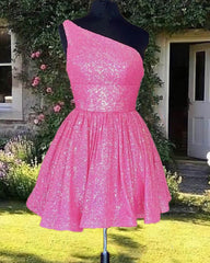 Short Sparkly One Shoulder Party Dress