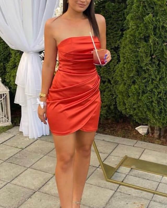 Short Strapless Bodycon Satin Mini Dress - RongMoon