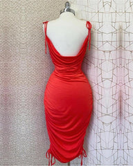 Red Cowl Neck Midi Bodycon Dress - RongMoon
