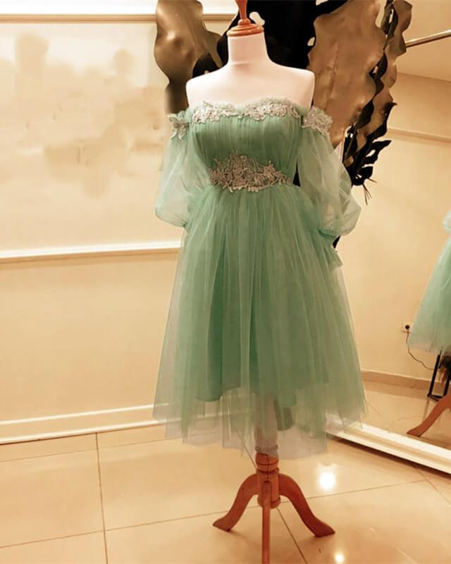 A-line Off Shoulder Tulle Appliques Dress - RongMoon