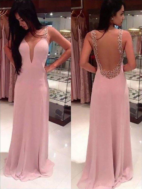 A-line/Princess Straps Sleeveless Beading Floor-length Chiffon Dresses - RongMoon
