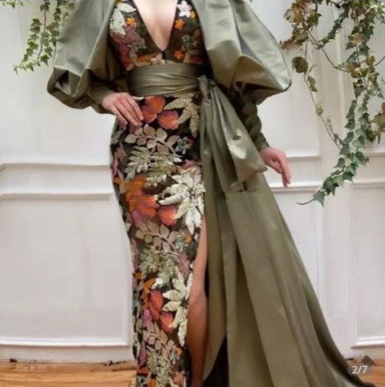 Robe De Soiree Mermaid V-neck Long Sleeves Appliques Sexy Long Prom Dresses Prom Gown Evening Dresses - RongMoon