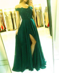 Lace Appliques Off Shoulder Long Chiffon Bridesmaid Dresses - RongMoon