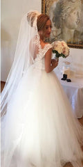 A-line Lace V-neck Tulle Princess Floor Length Wedding Dresses 2018