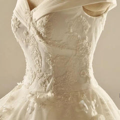 Ivory Lace A-line V Neck Off The Shoulder Wedding Dresses Princess 2018