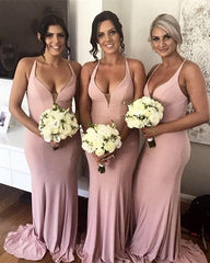Long Jersey Halter Mermaid Backless Bridesmaid Dresses