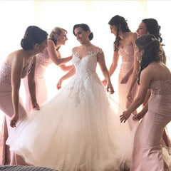 Spaghetti Straps Sweetheart Mermaid Court Train Bridesmaid Dresses Lace Appliques