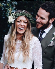 Boho Lace Crop Top Tulle Two Piece Wedding Dresses