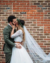 Boho Lace Crop Top Tulle Two Piece Wedding Dresses