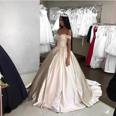 Elegant Lace Off The Shoulder Ball Gowns Satin Wedding Dresses 2018