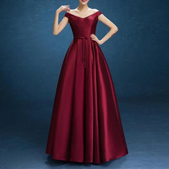 V Neck Off The Shoulder Floor Length Satin Bridesmaid Dresses