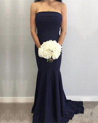 Sexy Strapless Long Corset Satin Simple Mermaid Bridesmaid Dresses
