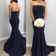 Sexy Strapless Long Corset Satin Simple Mermaid Bridesmaid Dresses
