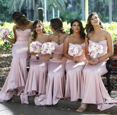 Ruched Sweetheart Satin Corset Mermaid Bridesmaid Dresses Floor Length