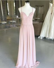Sexy Spaghetti Straps Long Chiffon Ruched Sweetheart Bridesmaid Dresses
