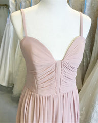 Sexy Spaghetti Straps Long Chiffon Ruched Sweetheart Bridesmaid Dresses