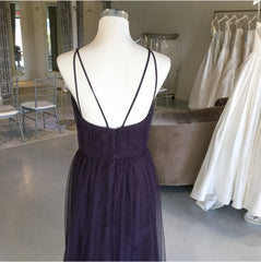 Sexy Spaghetti Straps Long Tulle Cross Back Bridesmaid Dresses