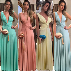 Plunge V-neck Long Chiffon Floor Length Formal Bridesmaid Dresses For Evening Party
