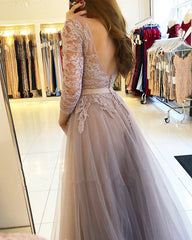 Modest Lace Appliques Tulle Bridesmaid Dresses With Sleeves