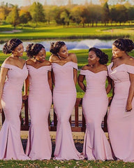 Glamorous V-neck Off Shoulder Mermaid Long Bridesmaid Dresses