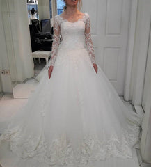 A-line Princess Style Tulle Wedding Dresses Lace Long Sleeves 2018