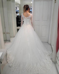 A-line Princess Style Tulle Wedding Dresses Lace Long Sleeves 2018