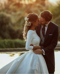 Modest Wedding Dresses Satin Ball Gowns With Sleeves
