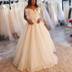 A Line Sweetheart Organza Wedding Dresses With Bow