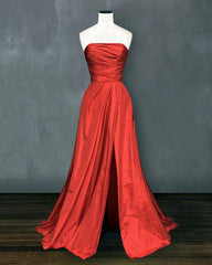 Ruched Top Long Satin Slit Prom Evening Dresses