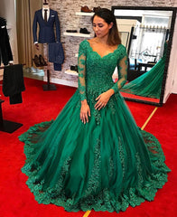 Long Sleeves Royal Blue Lace Ball Gowns Wedding Dresses