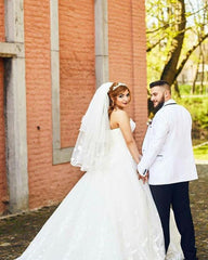 Lace Flowers Sweetheart Tulle Ball Gowns Embroidery Wedding Dresses
