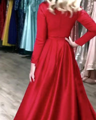 Stylish Embroidery Beaded Long Sleeves Satin Evening Dresses