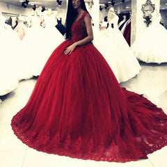 Elegant Lace Appliques Tulle Sweetheart Ball Gowns Wedding Dresses
