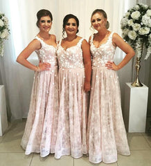 Spaghetti Straps Sweetheart Lace Long Bridesmaid Dresses With Flowers Beaded