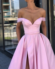 Sexy Off Shoulder Pom Long Dress Leg Split Satin Gowns