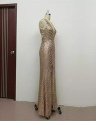 Sexy Leg Split Open Back Mermaid Sequins Prom Dresses