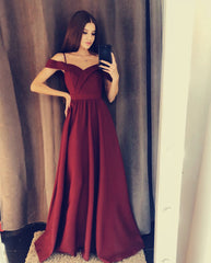 Spaghetti Straps Off Shoulder Long Satin Prom Dresses Leg Split
