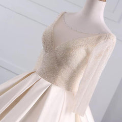Sequins Beaded V Neck Champagne Wedding Dresses Ball Gowns With Sleeves