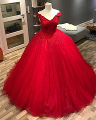 Lace Appliques V-neck Off The Shoulder Tulle Ball Gowns Wedding Dresses