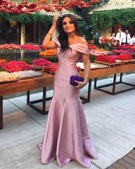 Sexy V-neck Off The Shoulder Mermaid Prom Dresses Long Satin Gowns