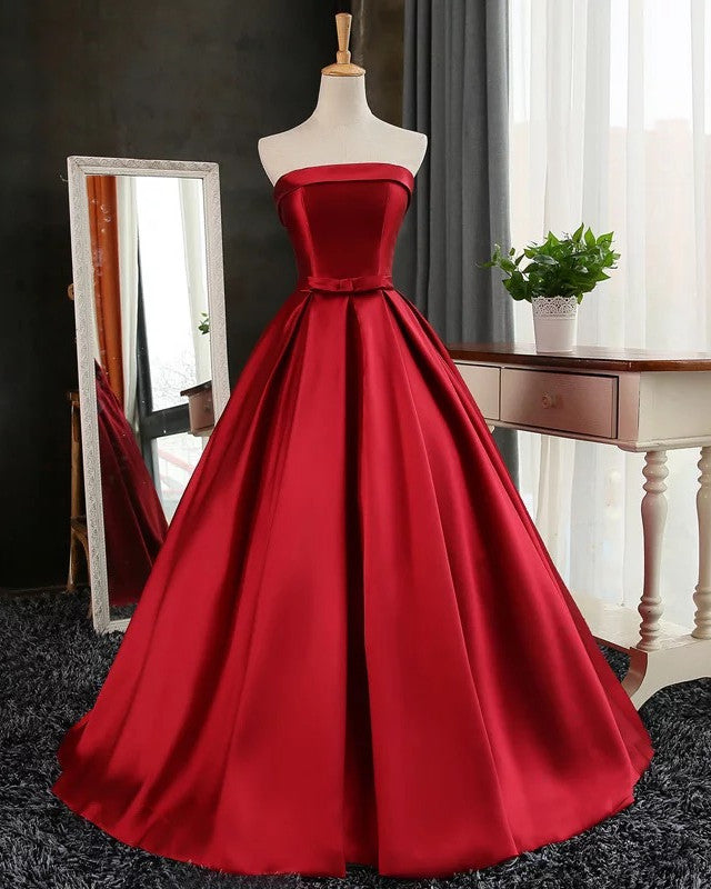 Maroon Satin Strapless Ball Gowns Quinceanera Dresses 2018