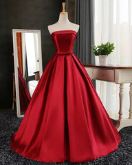 Maroon Satin Strapless Ball Gowns Quinceanera Dresses 2018