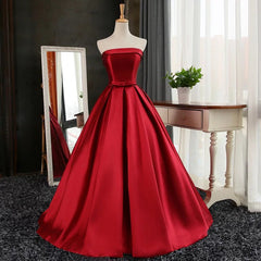 Maroon Satin Strapless Ball Gowns Quinceanera Dresses 2018
