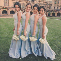 Simple Satin V-neck  Long Mermaid Bridesmaid Dresses