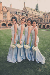 Simple Satin V-neck  Long Mermaid Bridesmaid Dresses