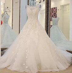 vintage scoop neck pearl and crystal beaded ball gowns wedding dresses 2017