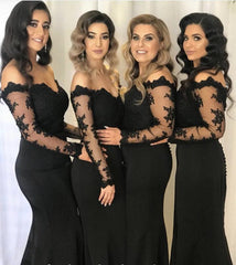 Lace Long Sleeves Off Shoulder Mermaid Bridesmaid Dresses Leg Slit