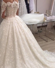 Illusion Neckline Long Sleeves Lace Wedding Dresses Ball Gowns